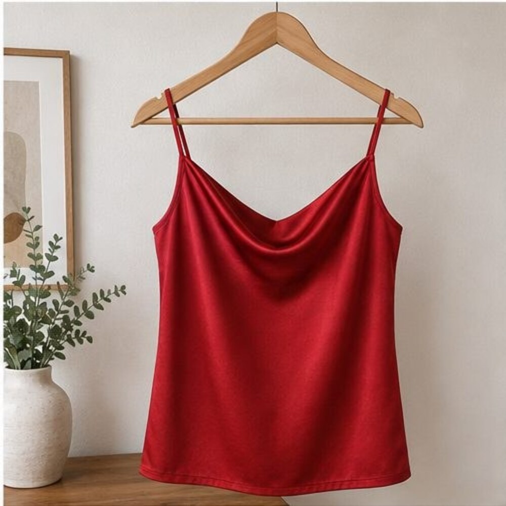 Red Satin Cowl Neck Top